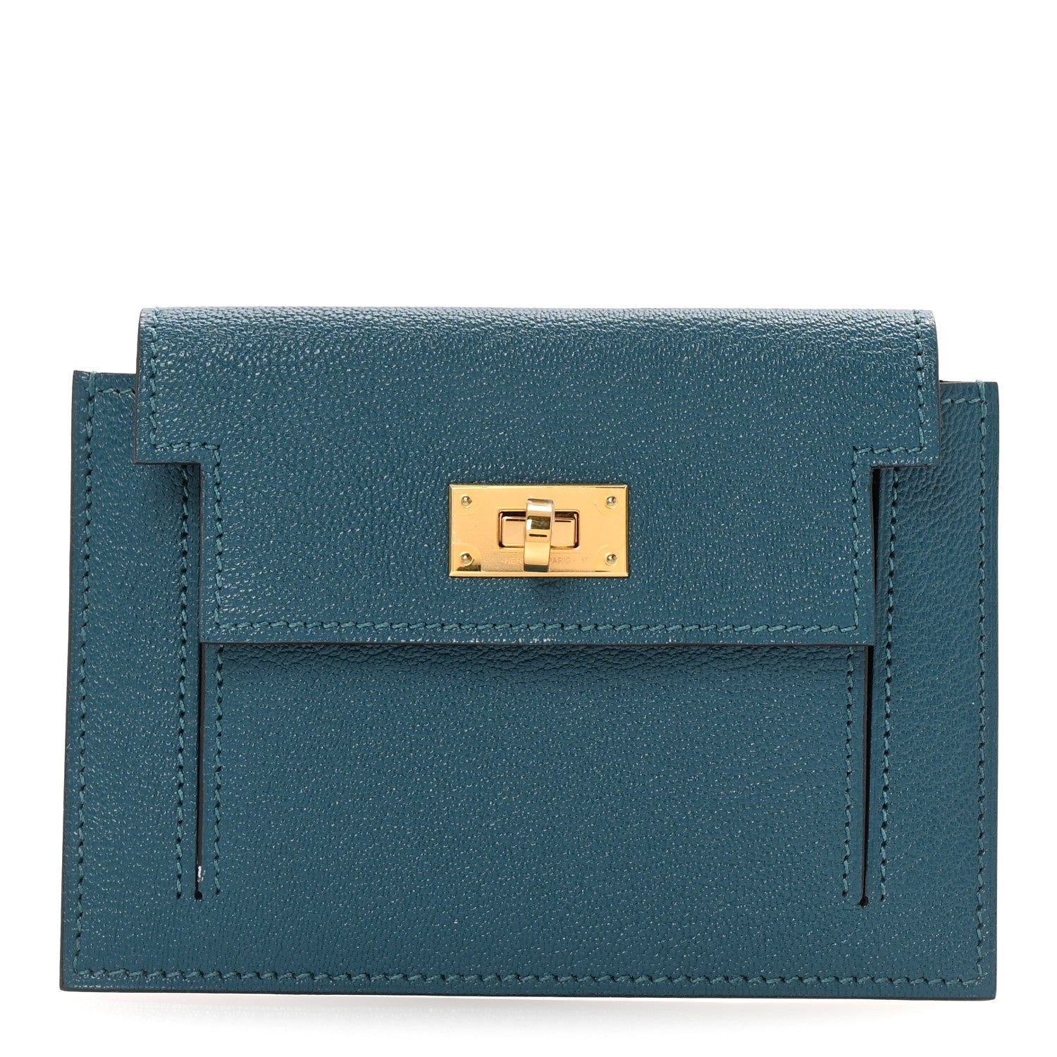 Chevre Mysore Kelly Pocket Compact Wallet Vert Bosphore