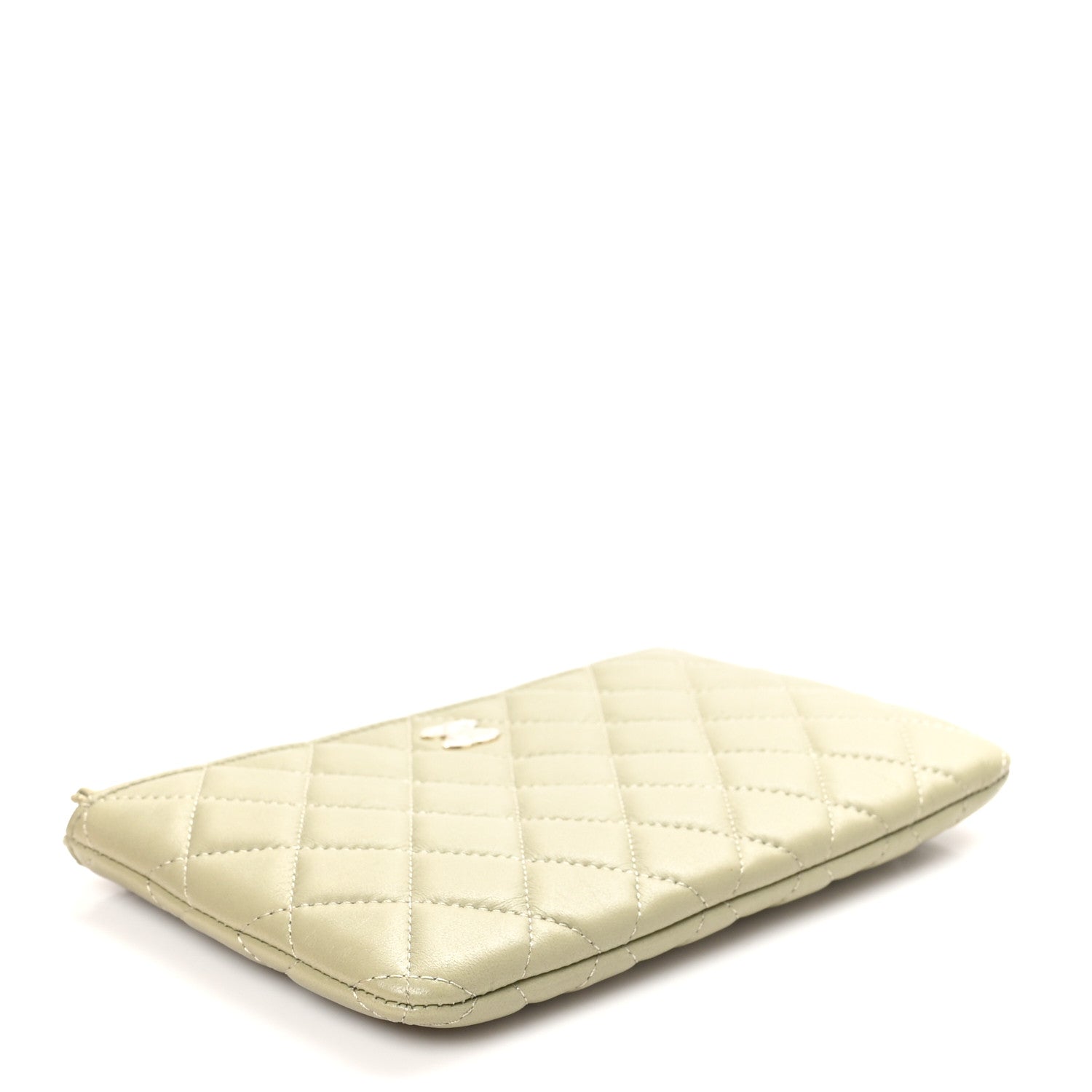 Lambskin Quilted Zipped Pouch Green Yellow