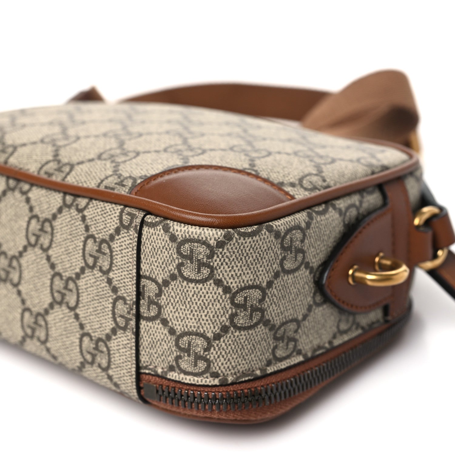 GG Supreme Monogram Textured Calfskin Emblem Mini Crossbody Beige Dark Brown