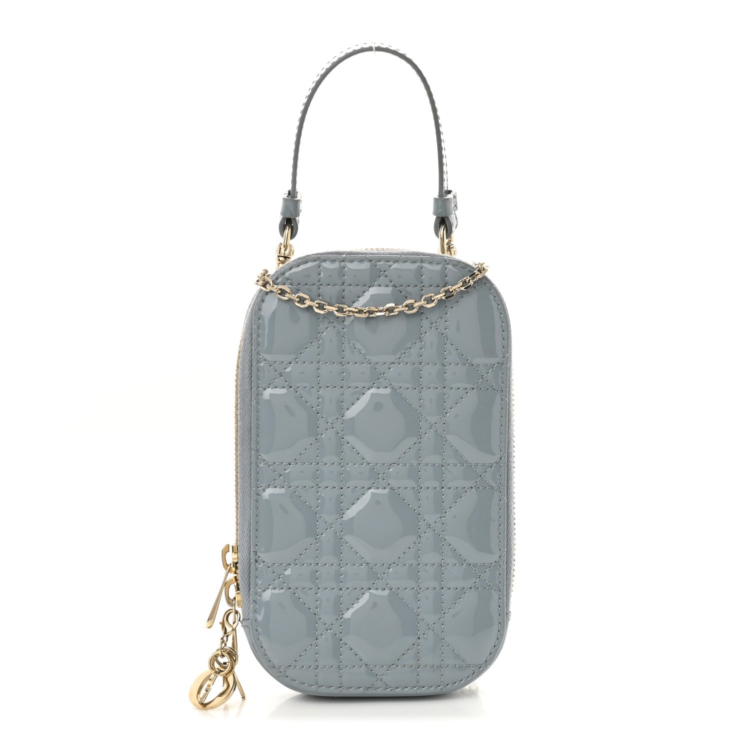 Patent Cannage Lady Dior Phone Holder Bracing Blue