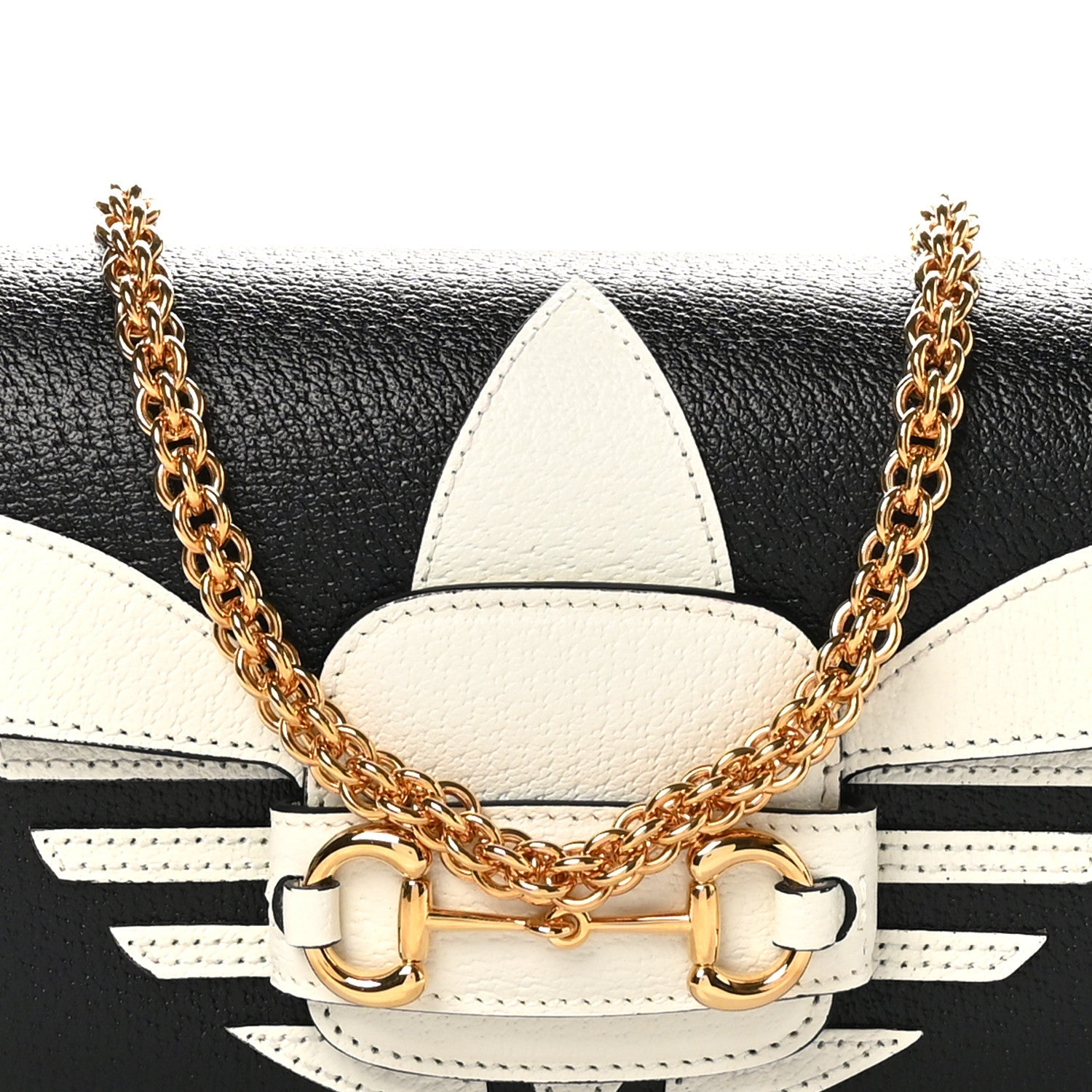 X ADIDAS Textured Dollar Calfskin Web Small Trefoil Horsebit 1955 Shoulder Bag Black Off White