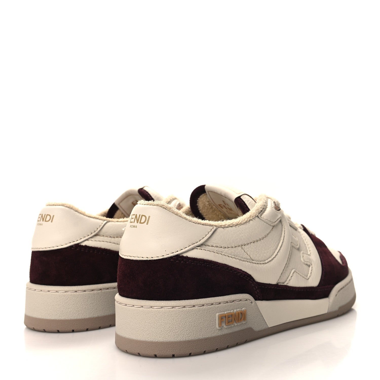 Grained Calfskin Mens Fendi Match Low Top Sneakers 7 White Burgundy Amber