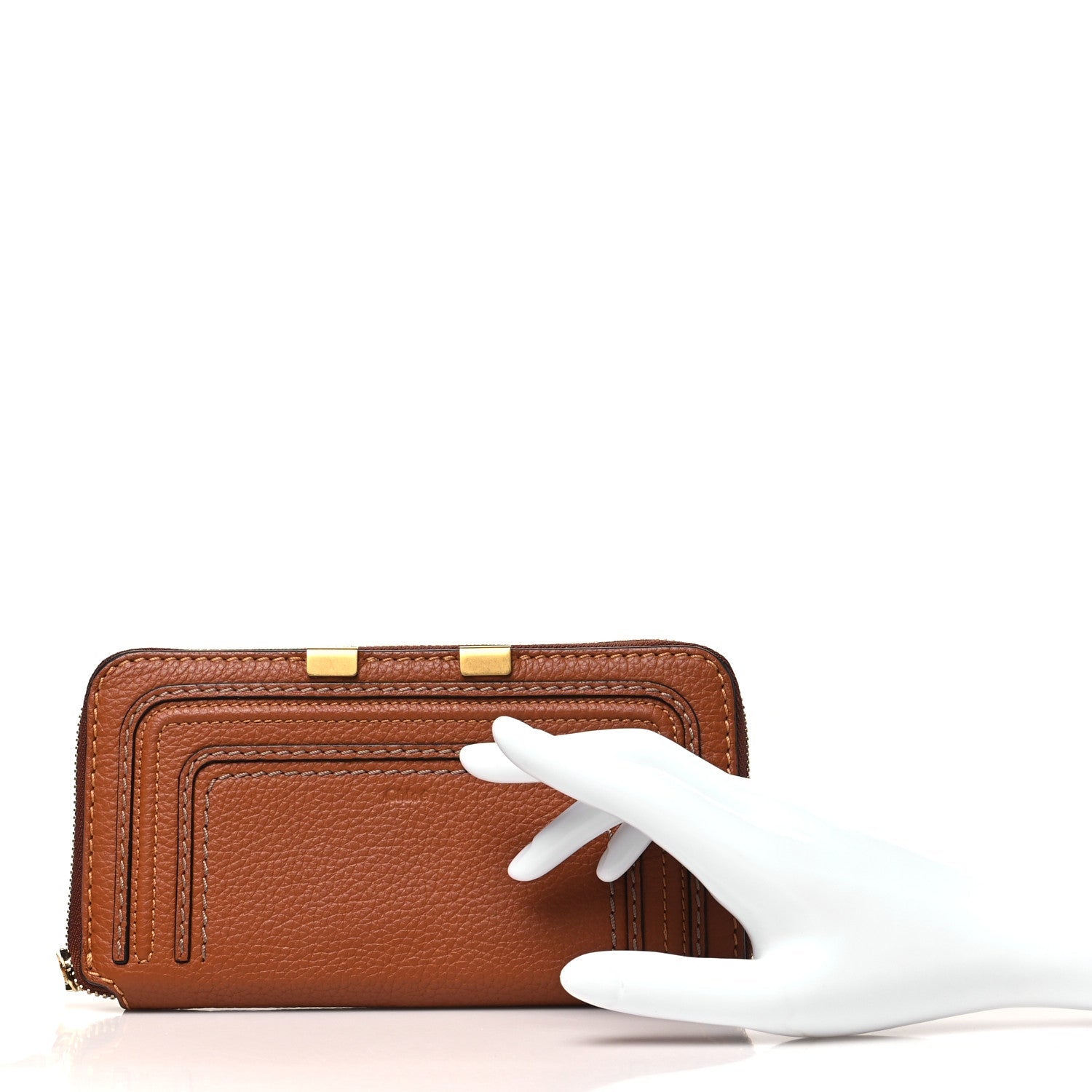 Grained Calfskin Marcie Long Zip Around Wallet Tan