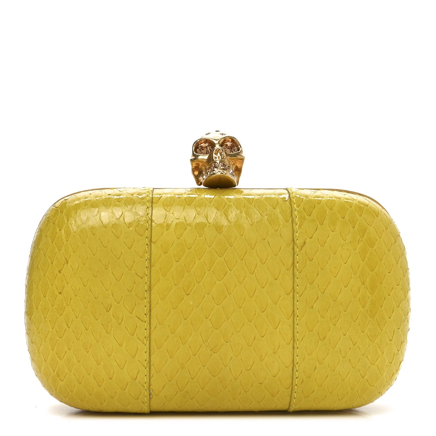 Snakeskin Skull Box Clutch Bright Yellow