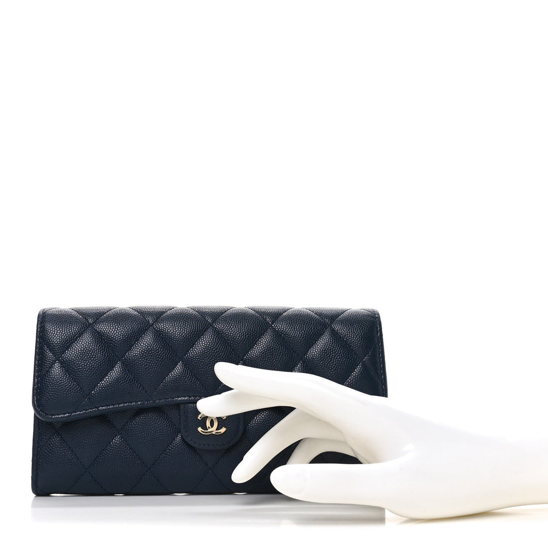 Caviar Quilted Large Gusset Flap Wallet Navy