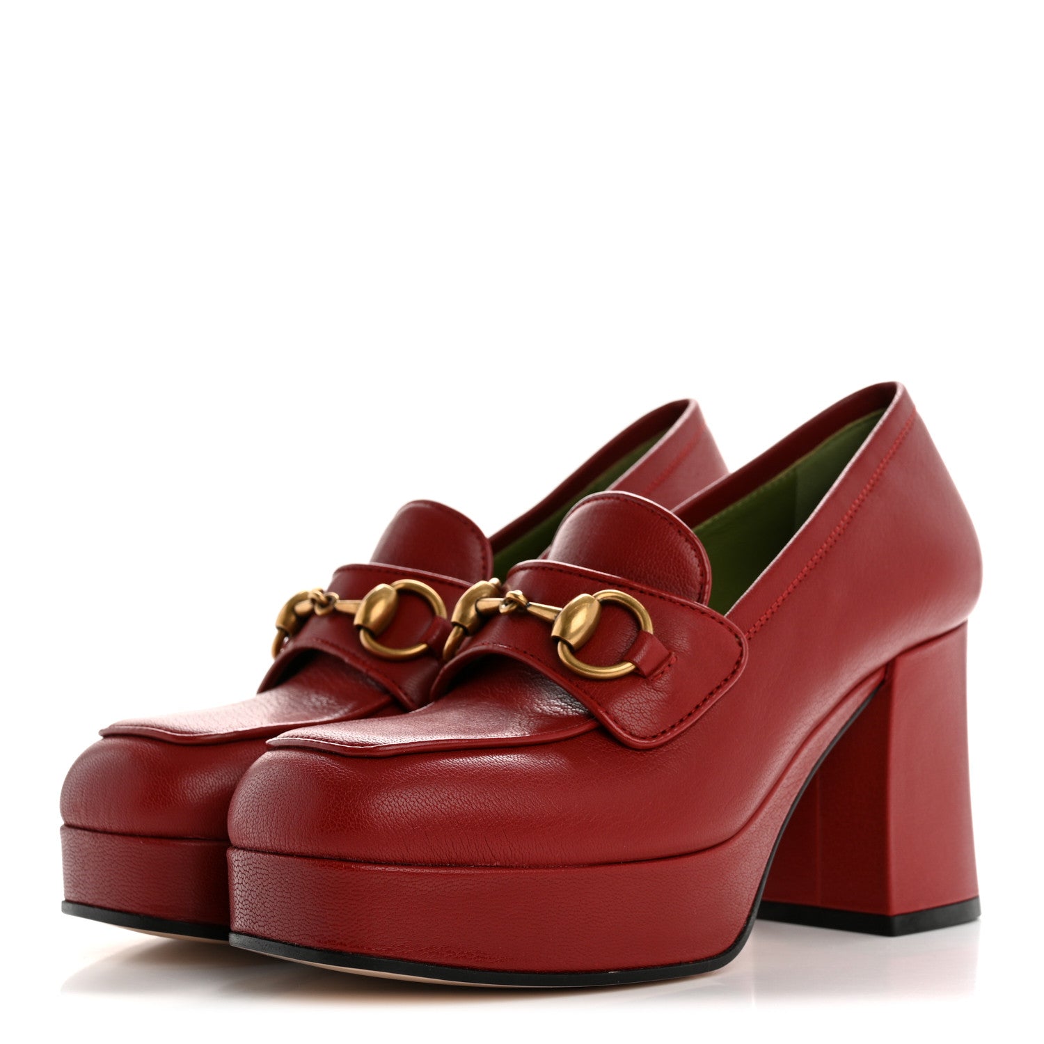 Goatskin Houdan Mid Heel Platform Loafers 35.5 Hibiscus Red
