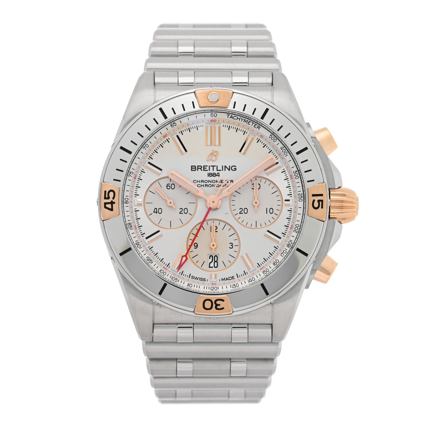 Stainless Steel 18K Rose Gold 42mm Chronomat B01 Automatic Watch Silver IB0134