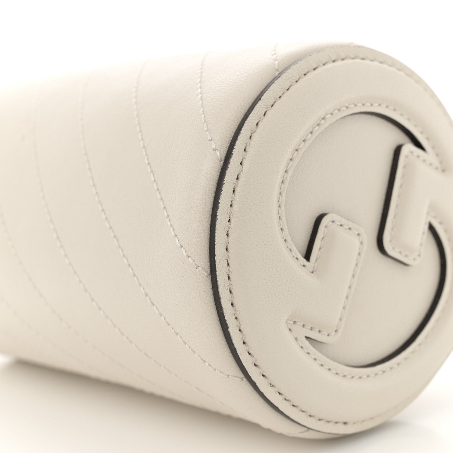 Sakai Be Green Calfskin Diagonal Stitched Mini Blondie Barrel Shoulder Bag Mystic White