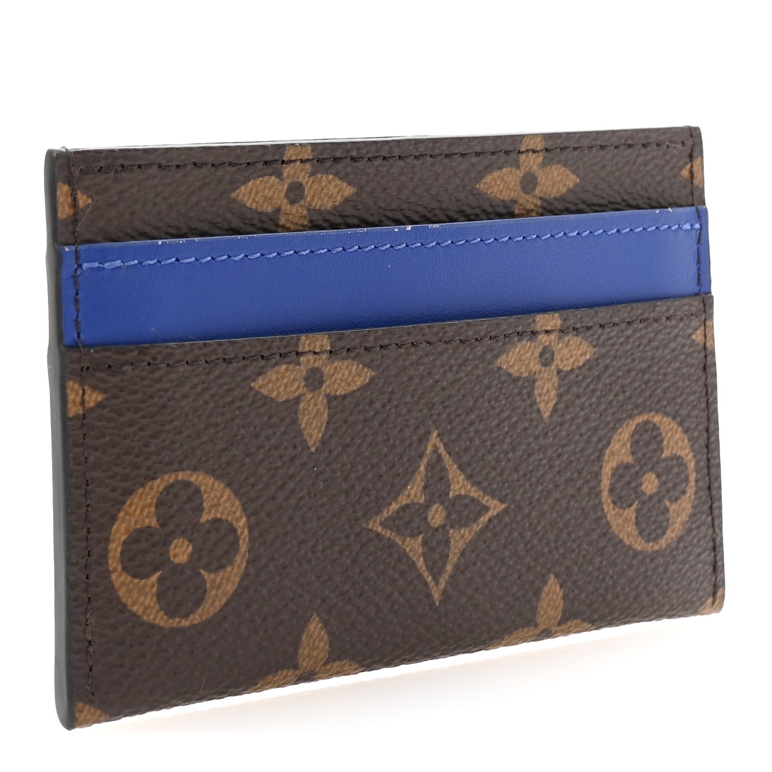 Monogram Macassar Double Card Holder Indigo Blue