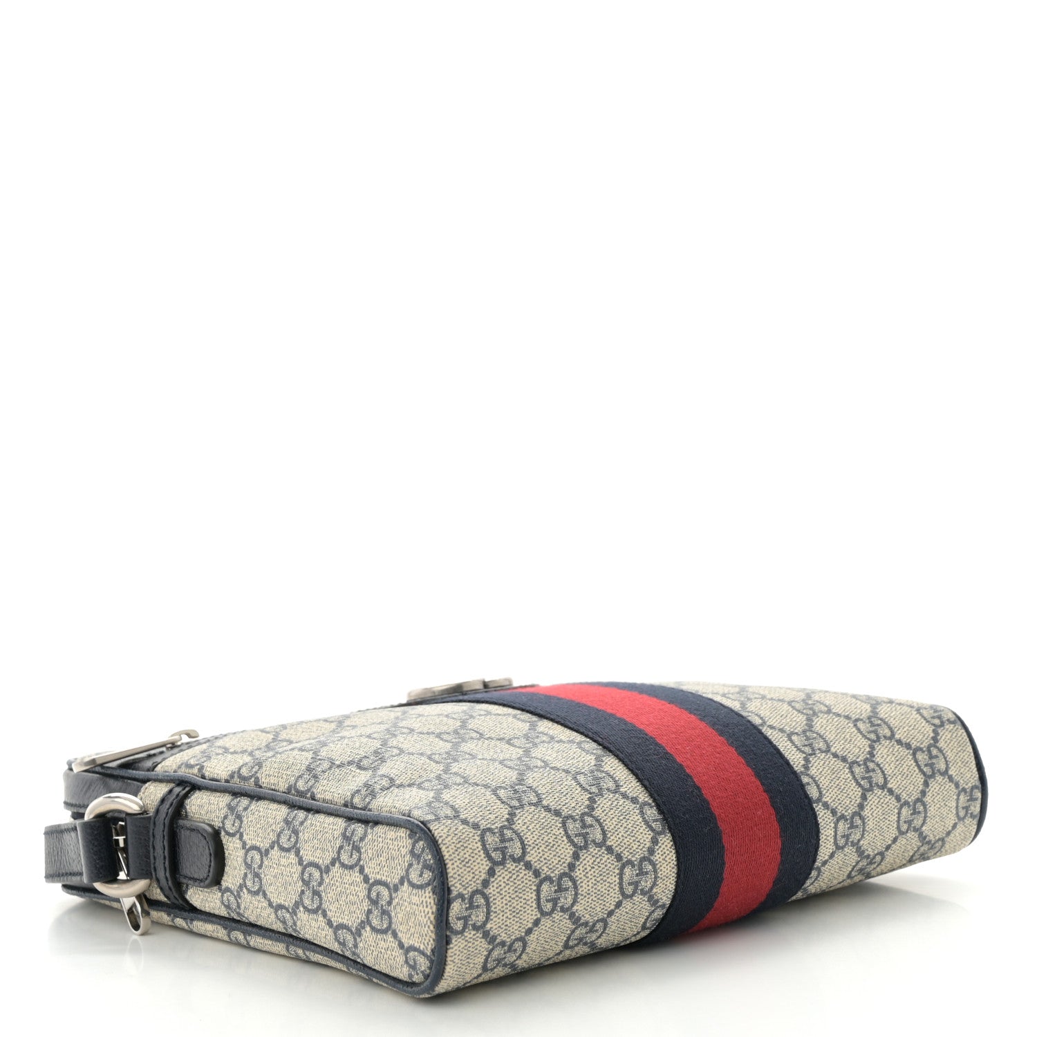 GG Supreme Monogram Textured Dollar Calfskin Web Small Ophidia Messenger Bag Beige Blue