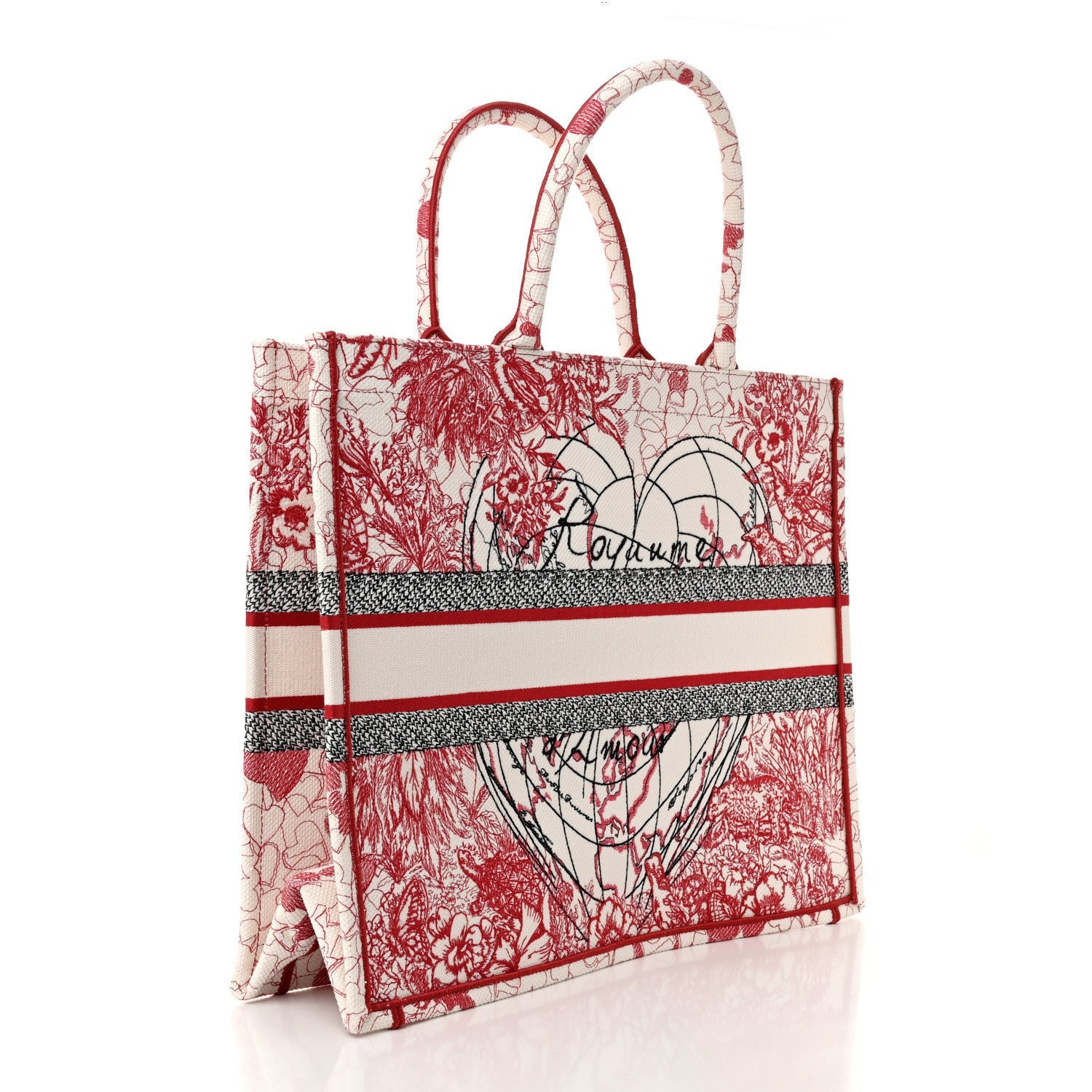 Canvas Embroidered Large Dioramour D-Royaume Book Tote Red Multicolor