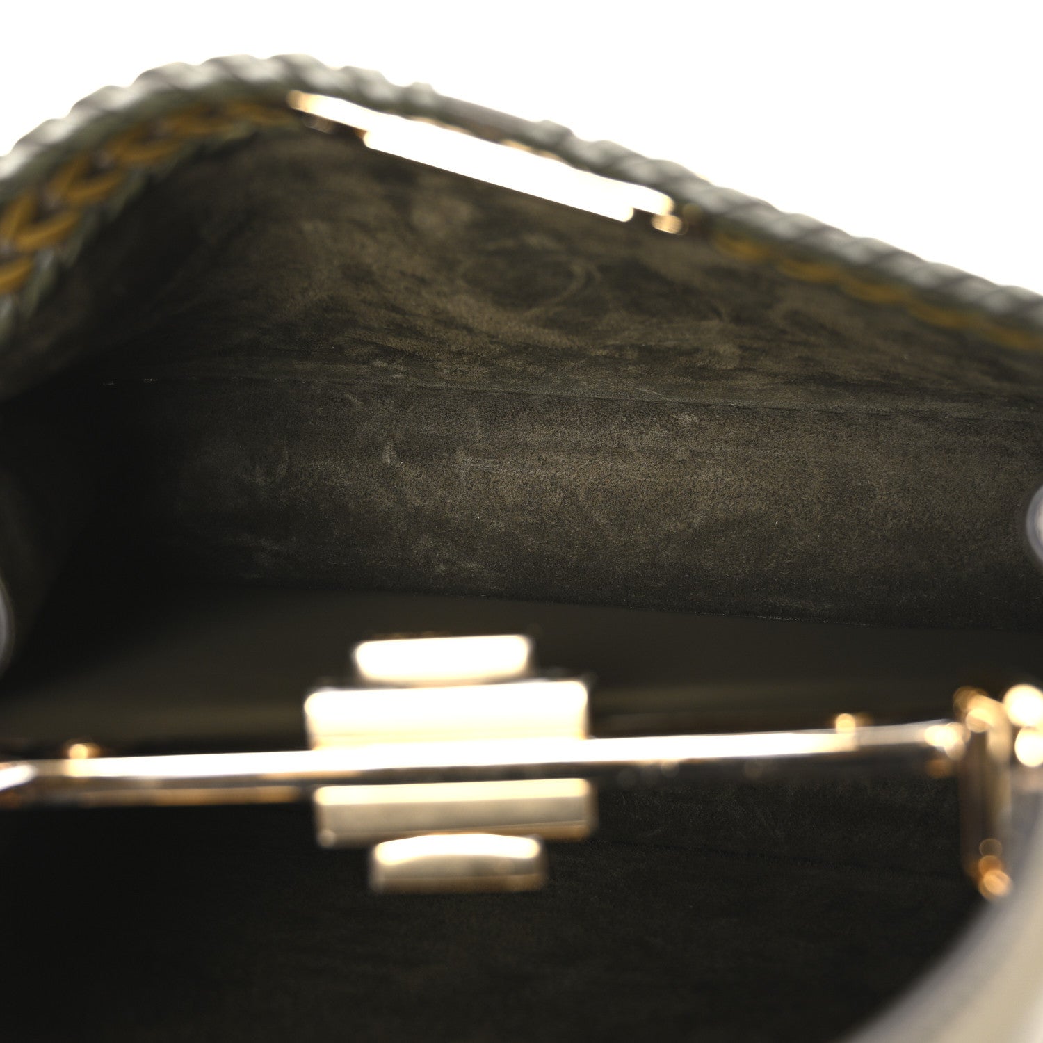 Vitello King Ceylon Shiny Nappa Woven Medium Peekaboo I SEE U Satchel Avocado Cedro Camaleonte