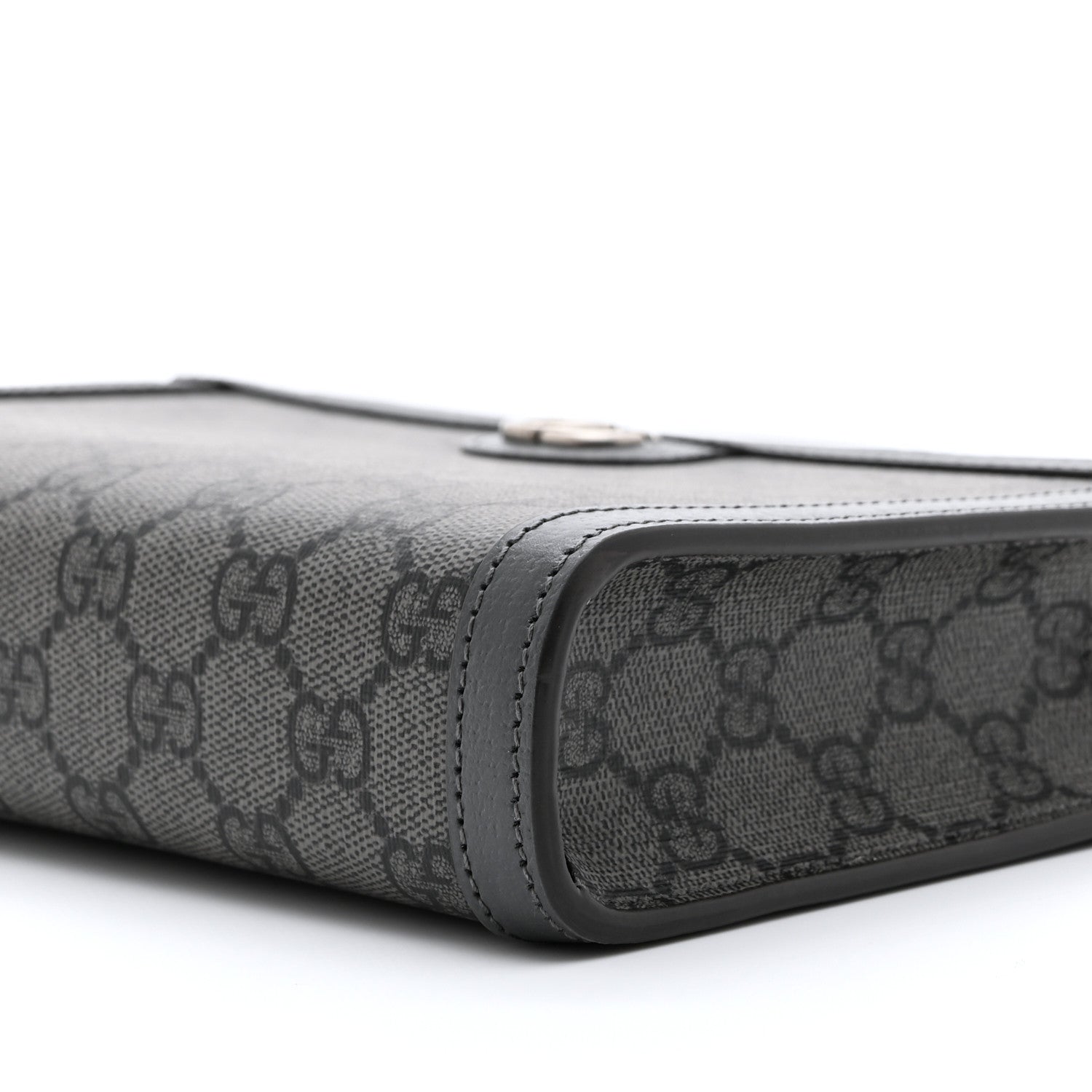 GG Supreme Monogram Textured Dollar Calfskin Web Small Ophidia Shoulder Bag  Grey Black Graphite Grey