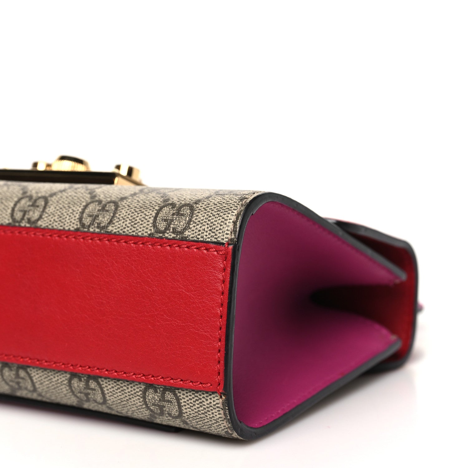 GG Supreme Monogram Calfskin Small Padlock Shoulder Bag Beige Hibiscus Red New Rosette