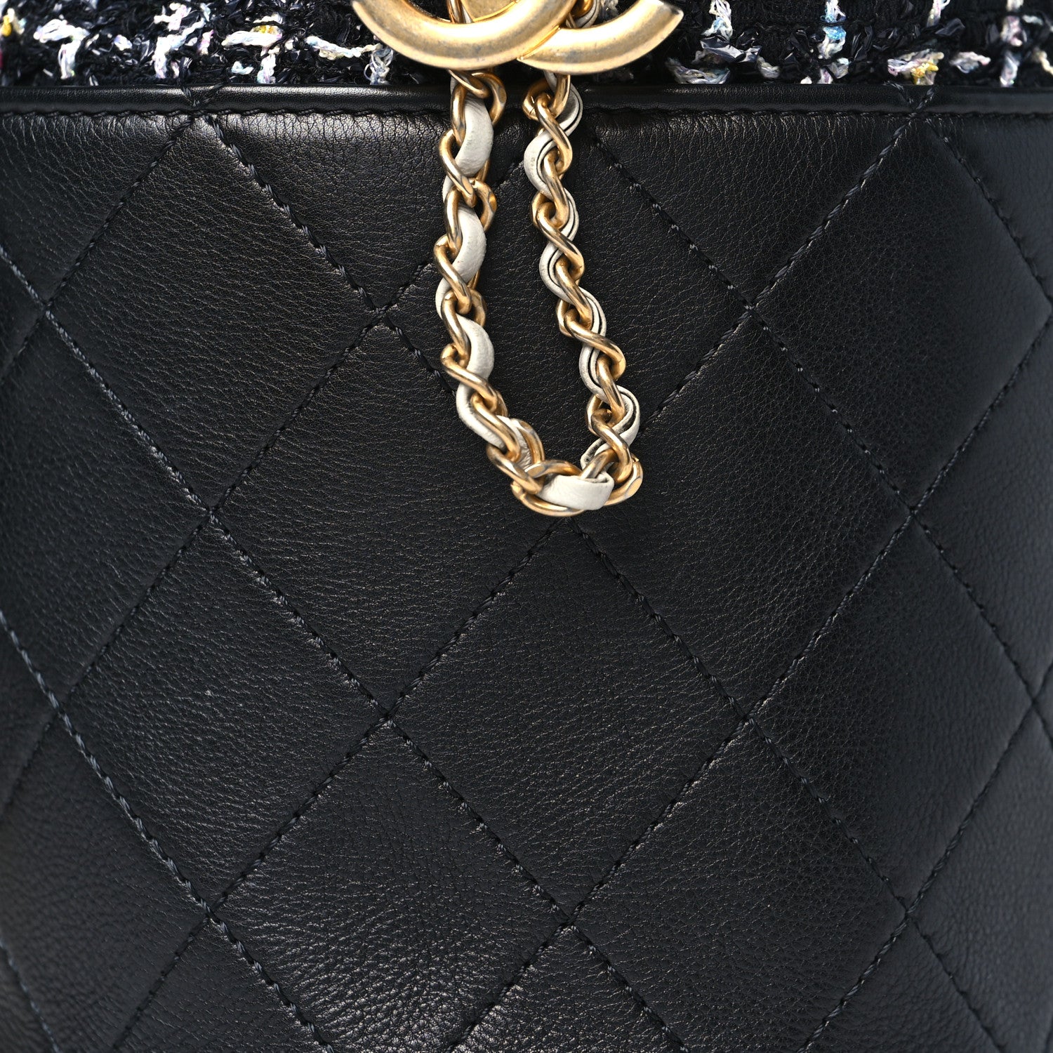 Calfskin Tweed Small CC Chain Bucket Drawstring Bag Black Multicolor