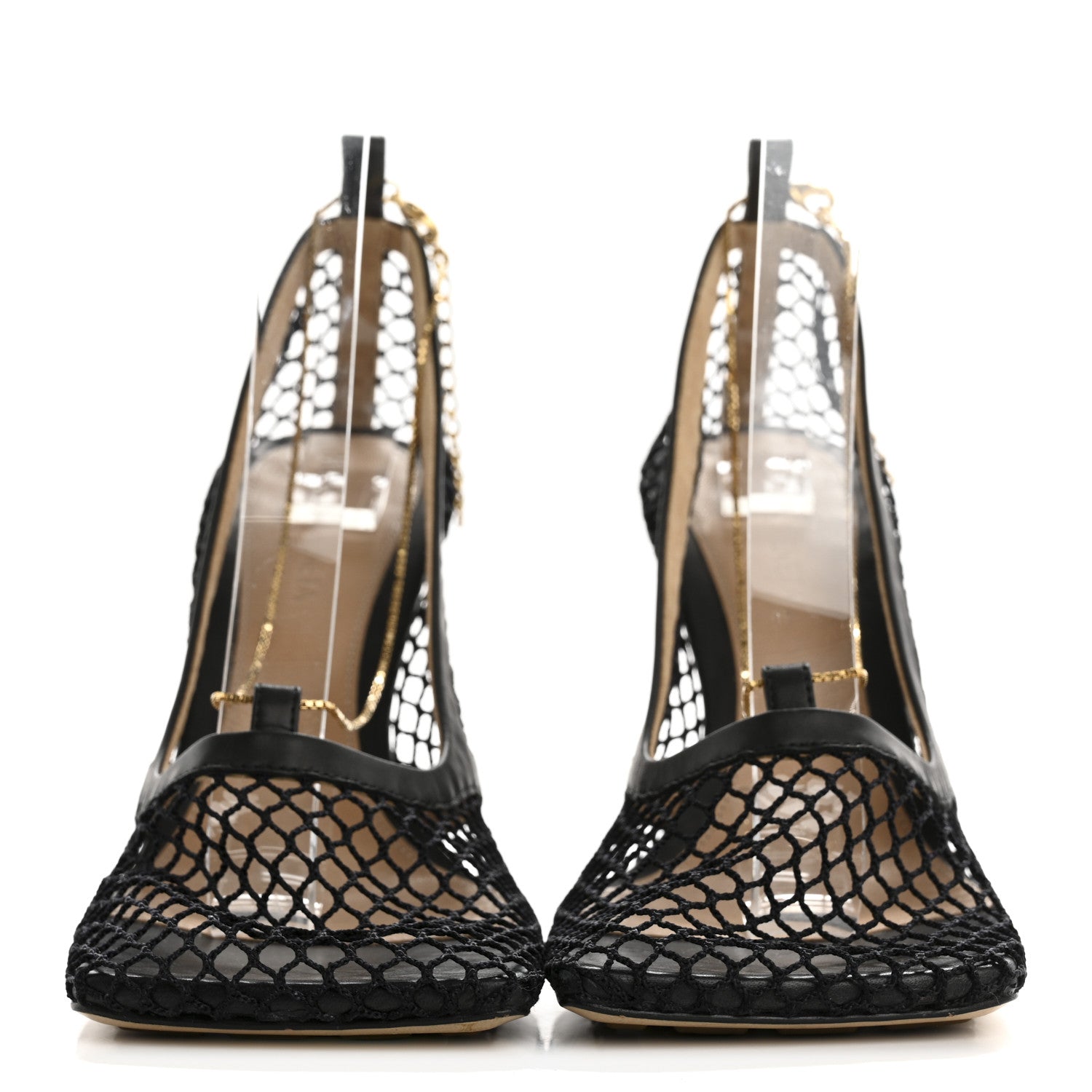 Mesh Calfskin Chain Stretch Pumps 36.5 Black