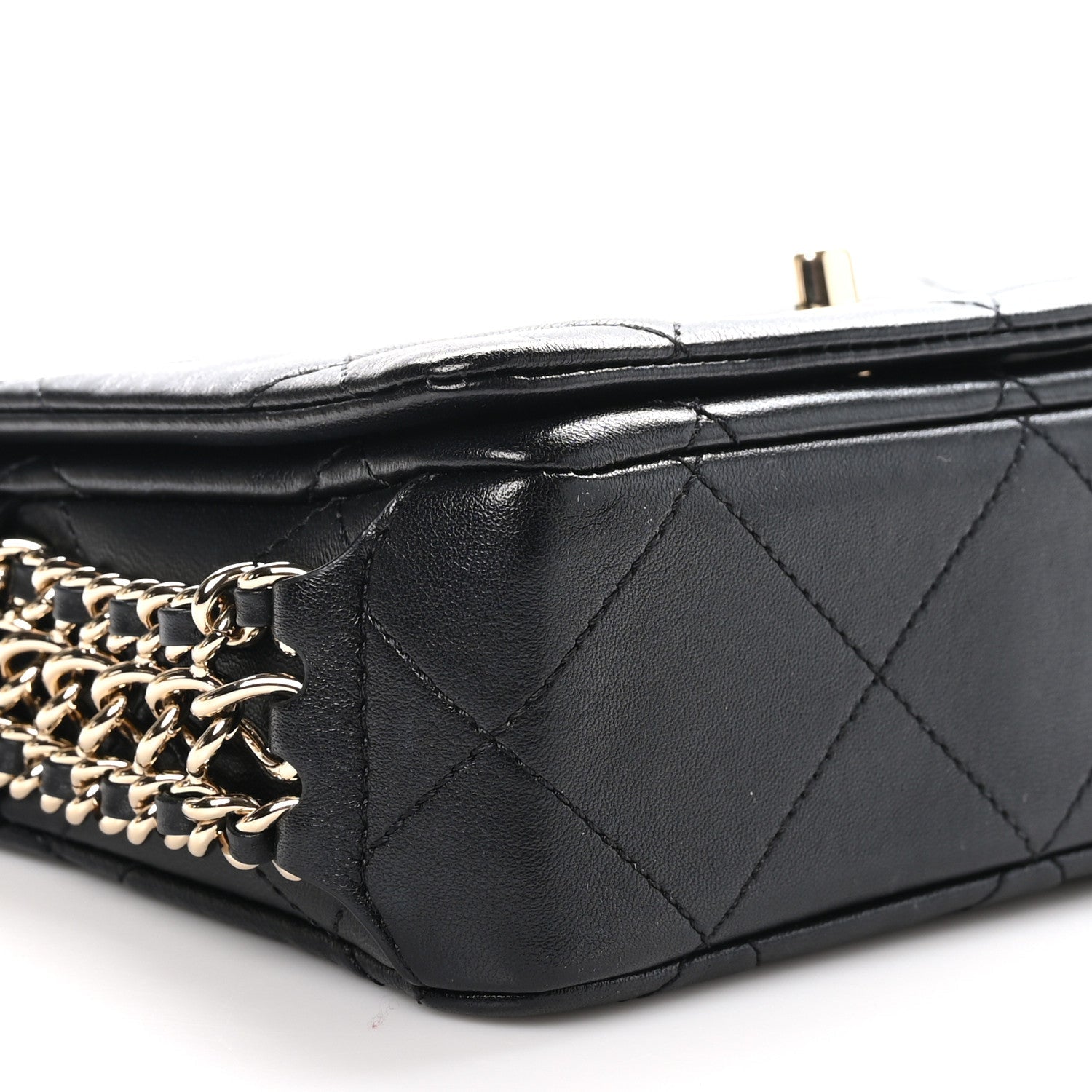 Lambskin Quilted Mini Chain Rows Flap Black
