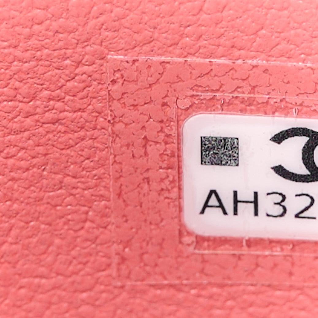 Lambskin Quilted Crystal Top Handle Mini Vanity Case With Chain Coral