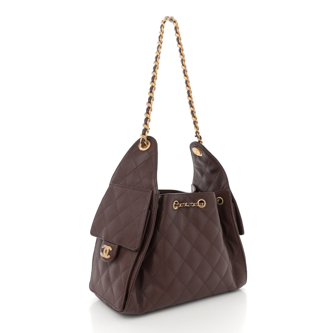 Caviar Quilted Small Chanel 25 Handbag Dark Brown