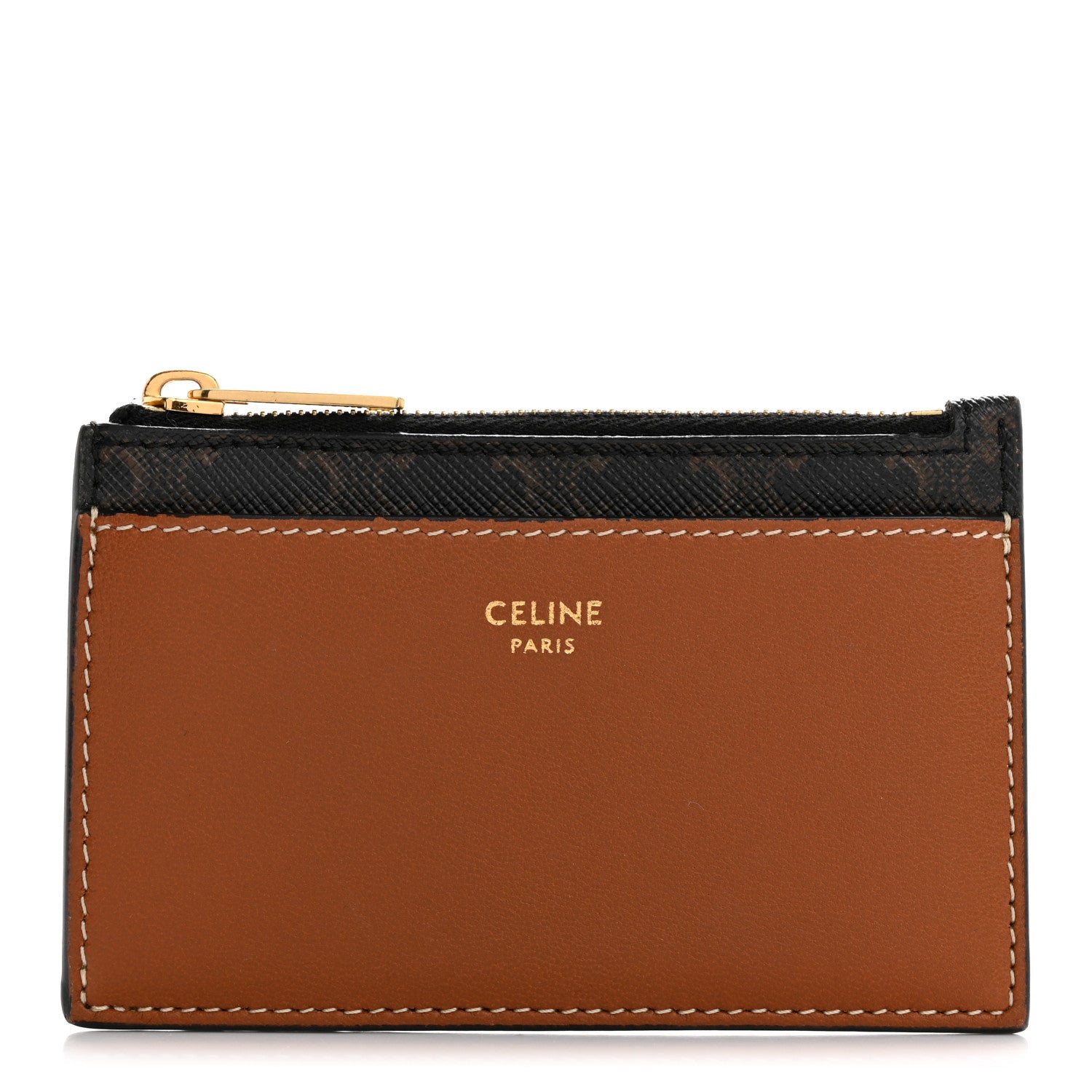 Triomphe Canvas Zipped Card Holder Tan