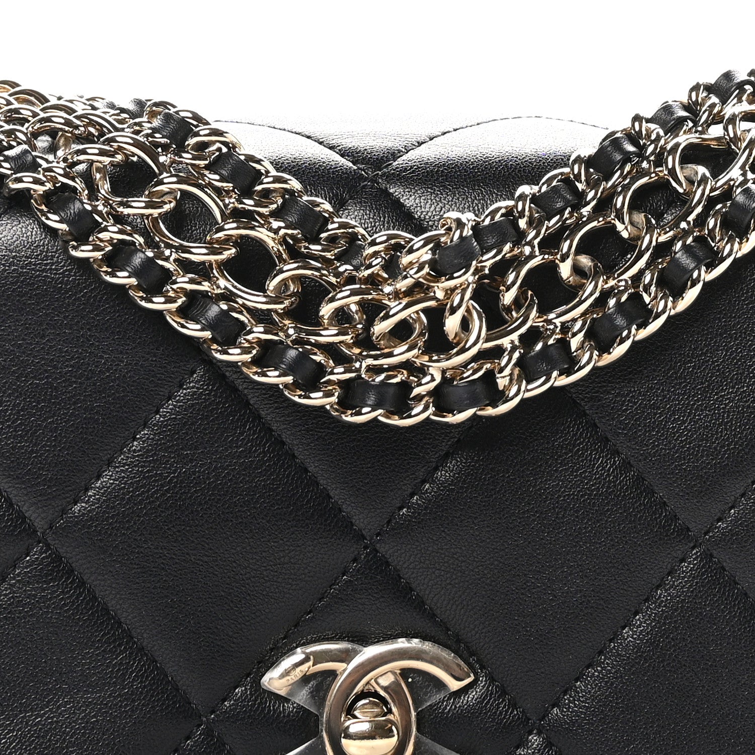 Lambskin Quilted Mini Chain Rows Flap Black
