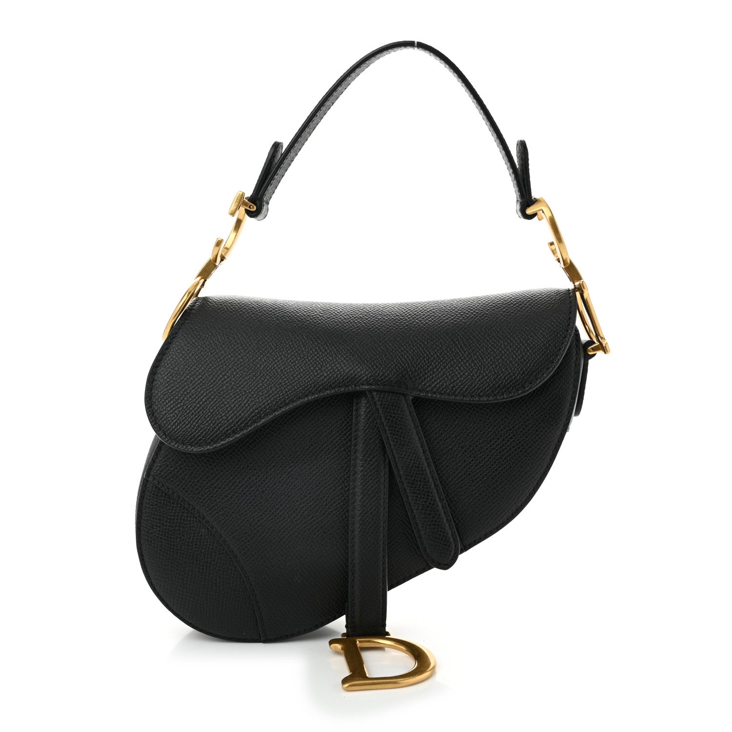 Grained Calfskin Mini Saddle Bag Black