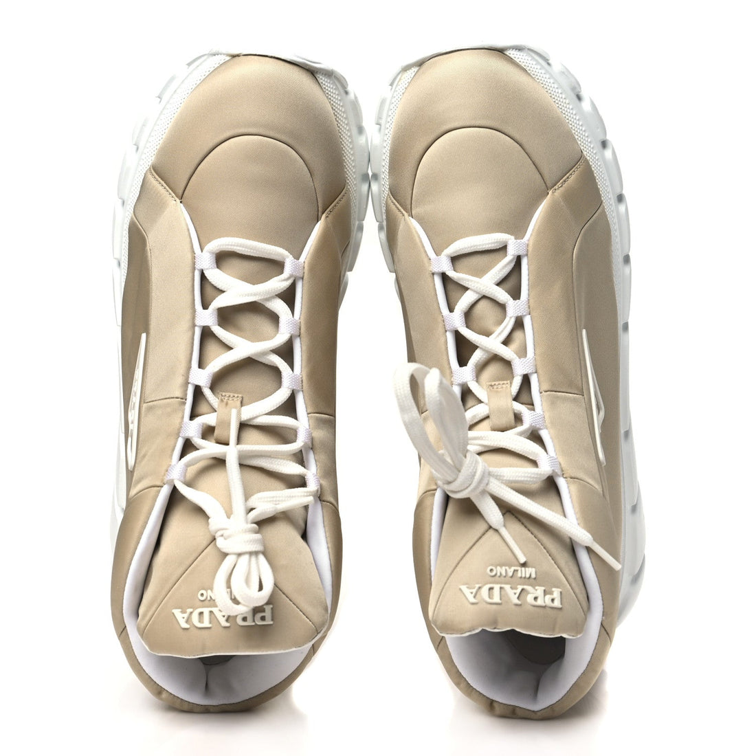 Re-Nylon Gabardine Rubber Triangle Logo Quilted Mens Rush Piuma 50mm Mid Sneakers 39.5 Deserto