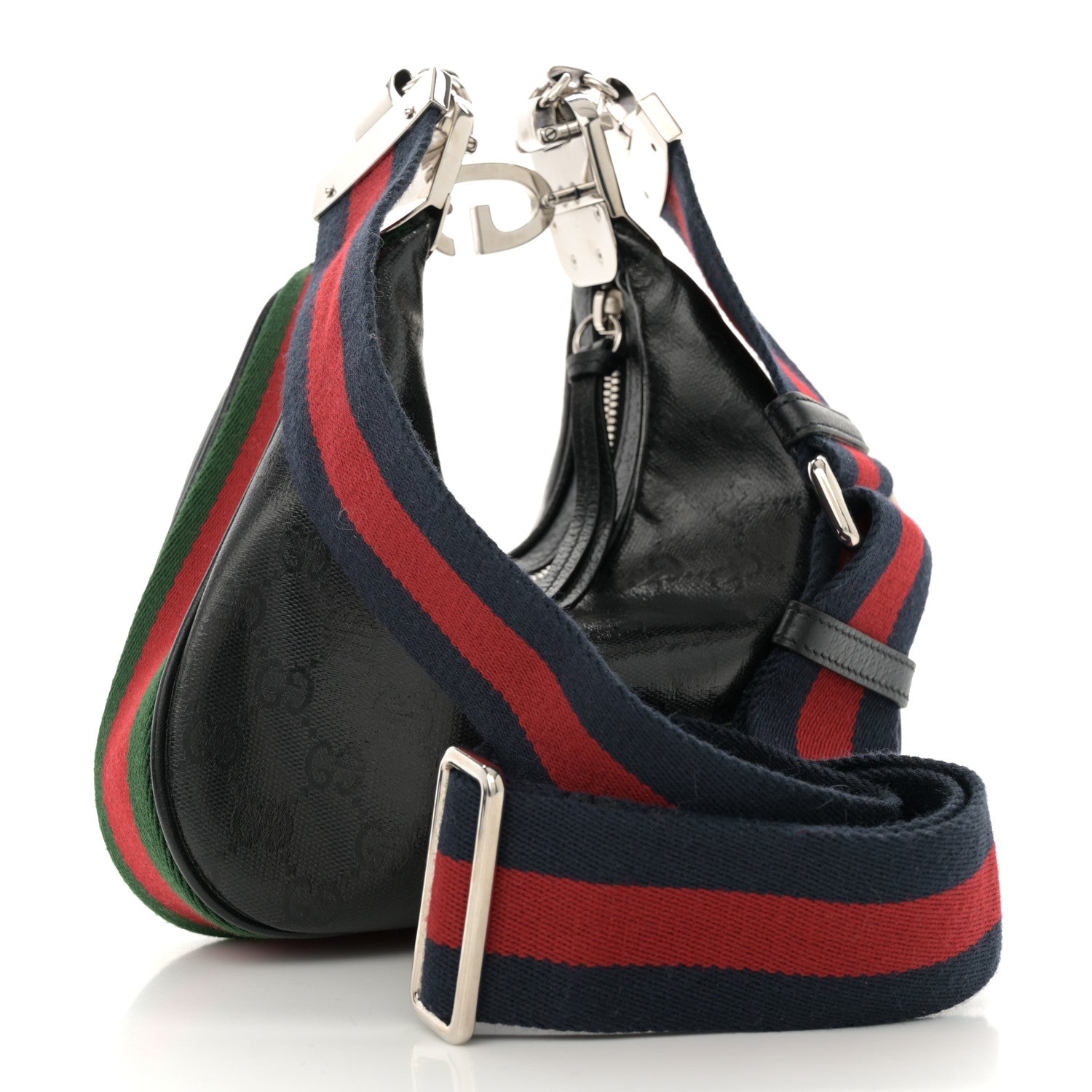 GG Crystal Coated Canvas Monogram Web Small Attache Shoulder Bag Black