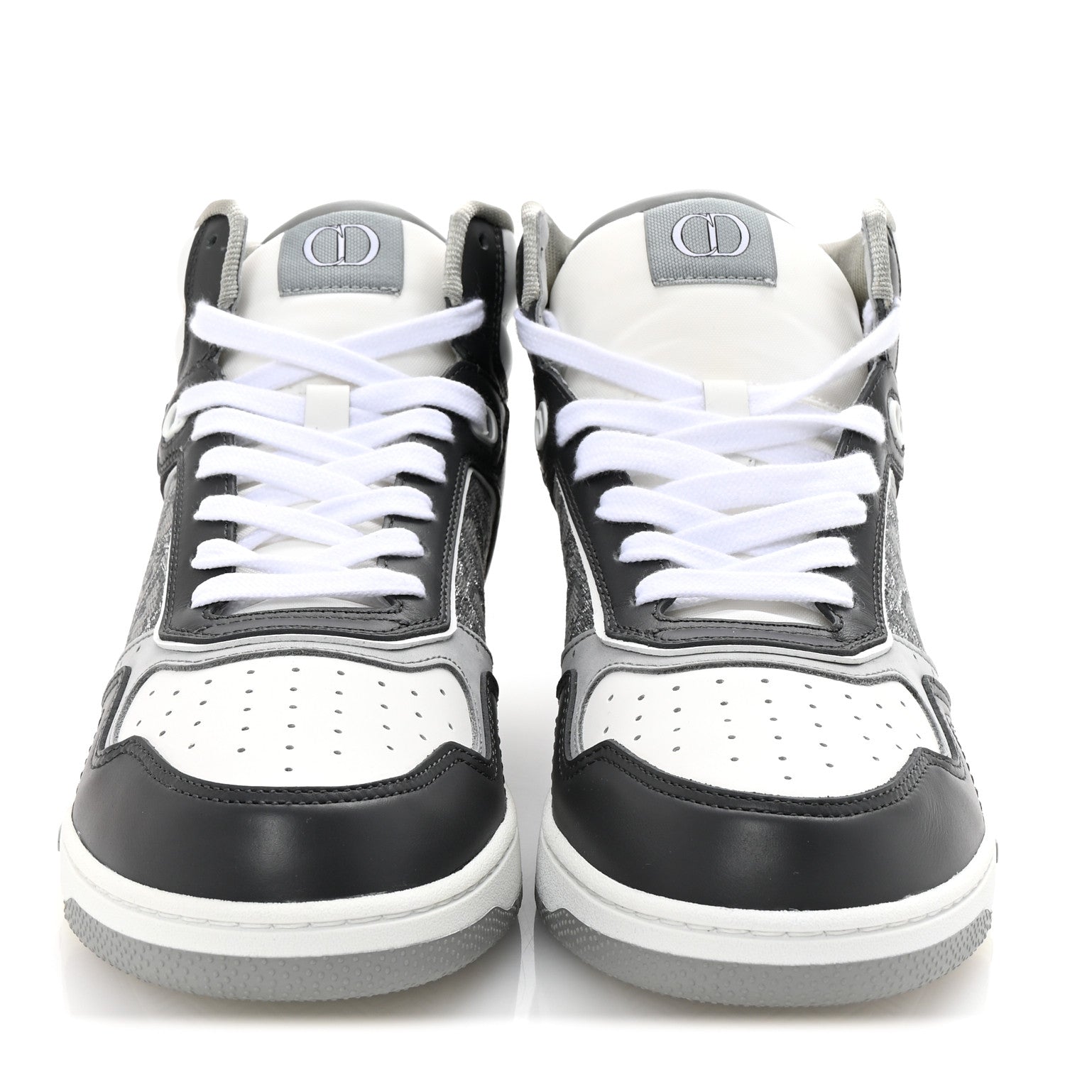 Smooth Calfskin Jacquard Oblique Mens B27 High Top Sneakers 40 Grey