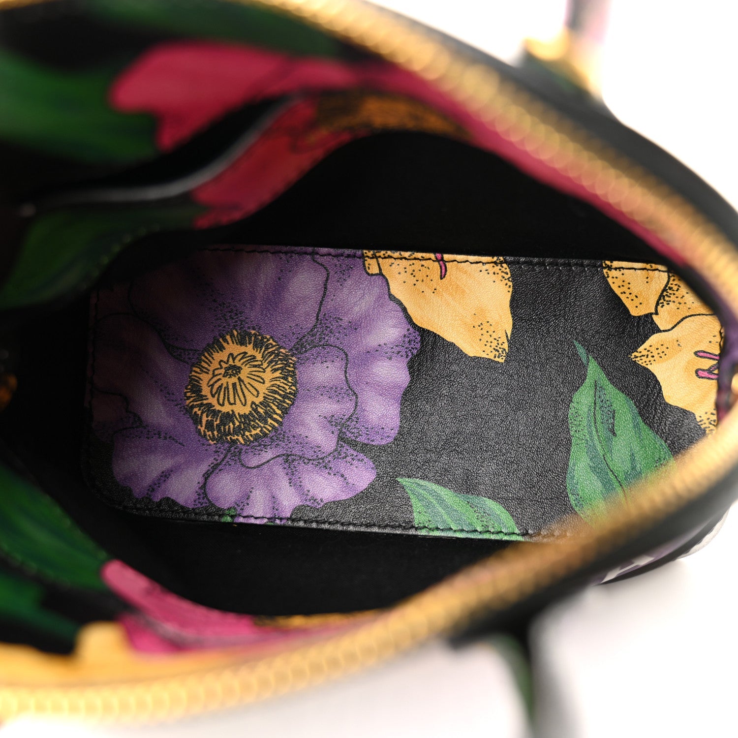 Smooth Calfskin Lush Floral Print XXS Ville Top Handle Bag Black Multicolor