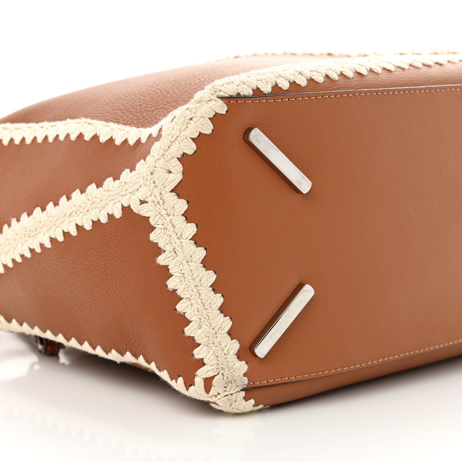 Calfskin Crochet Trim Medium Puzzle Bag Tan