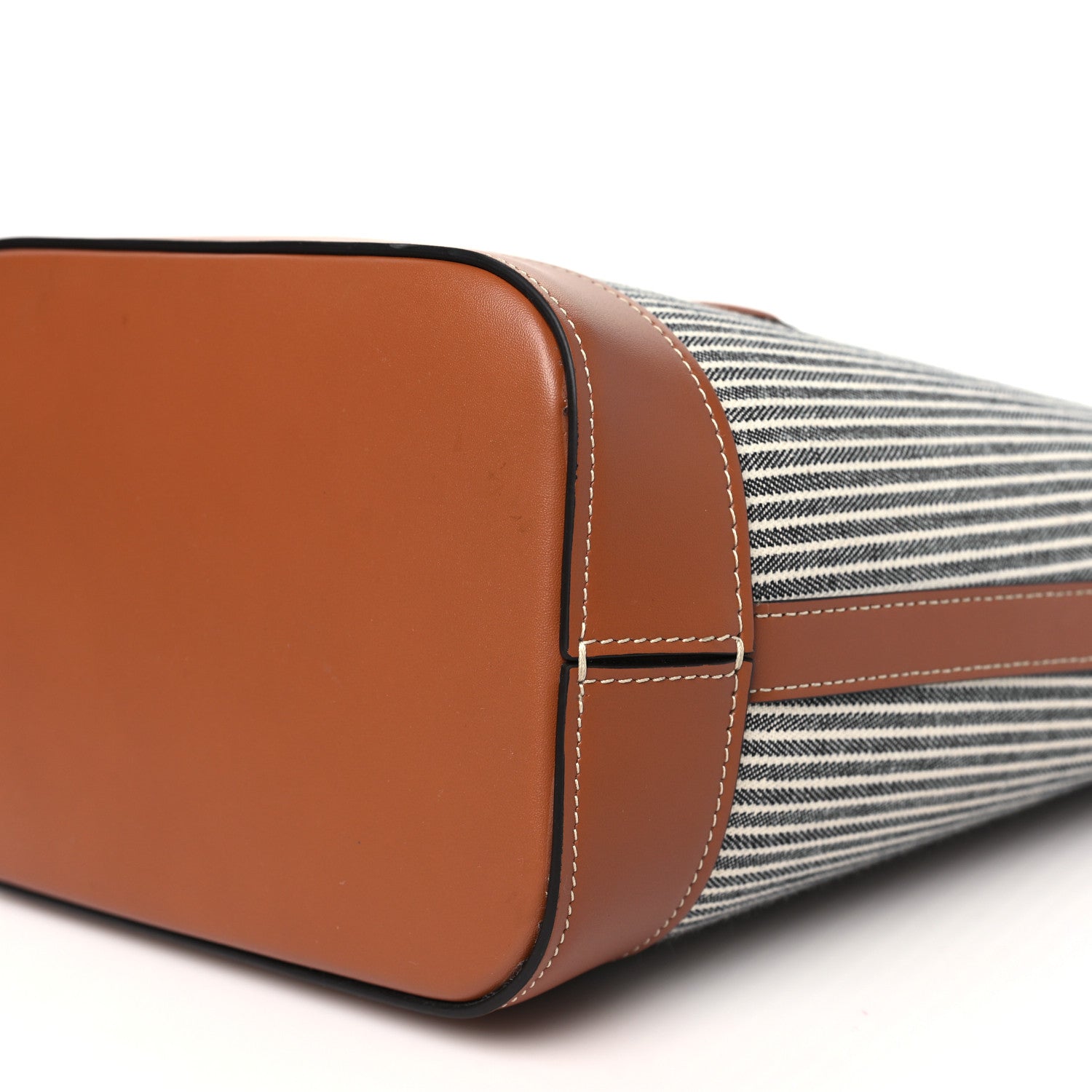 Canvas Calfskin Stripe Triomphe Small Bucket Bag Navy Blue Tan