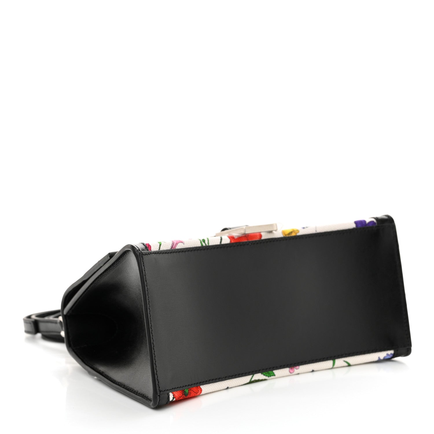 X GUCCI Canvas Boarded Plutone Calfskin Flora Logo Print Small Hourglass Top Handle Bag White Multicolor Black