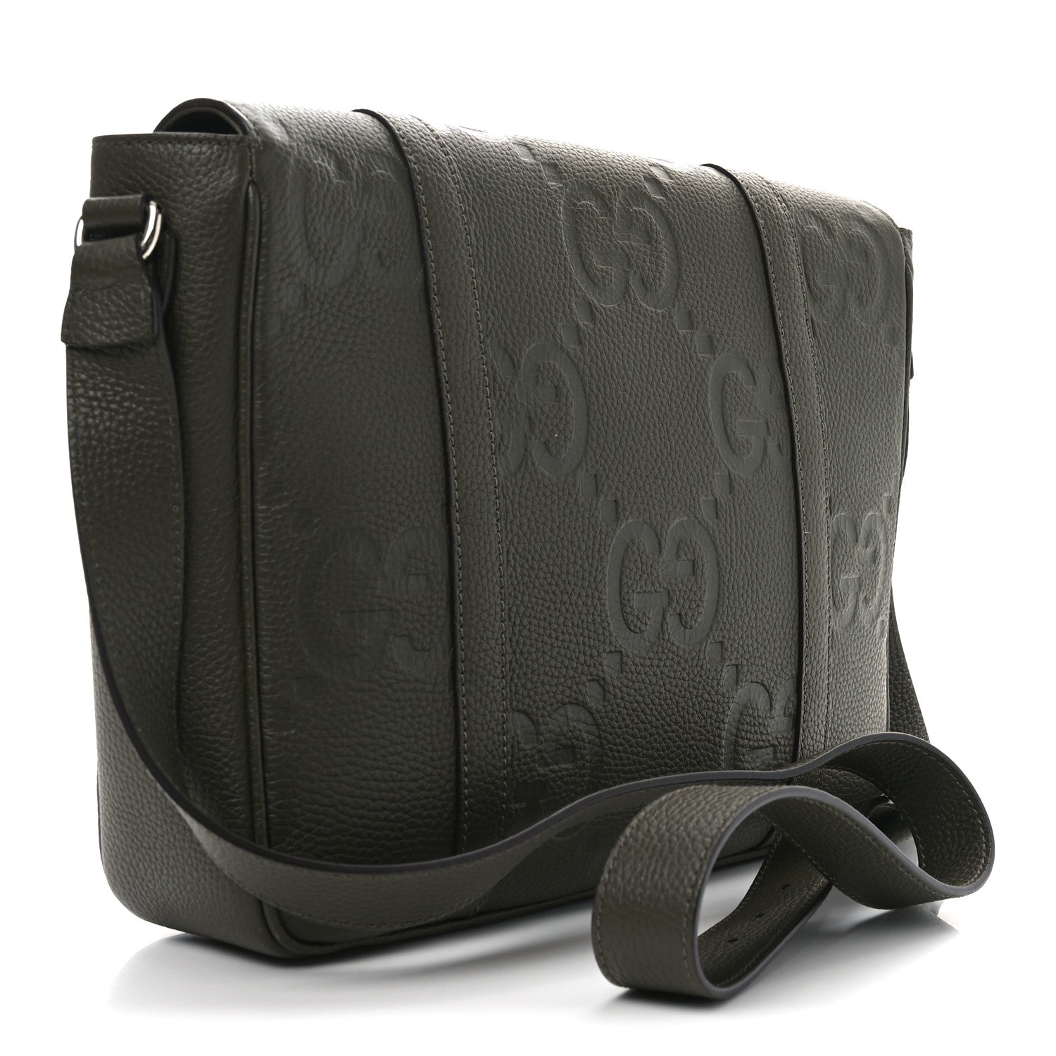 Piuma Calfskin Jumbo GG Embossed Double Buckle Medium Messenger Bag Dark Vintage Olive