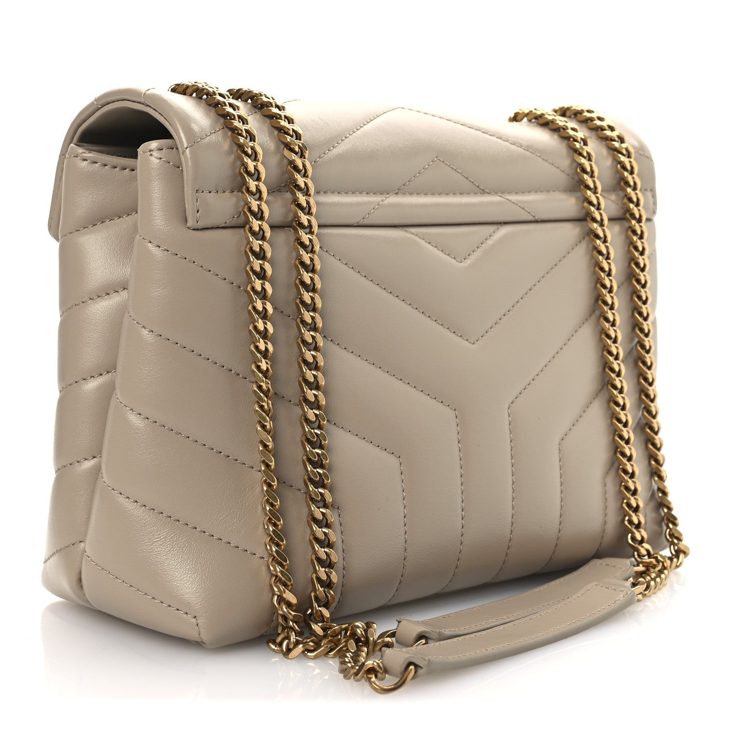 Calfskin Y Quilted Monogram Small Loulou Chain Satchel Dark Beige