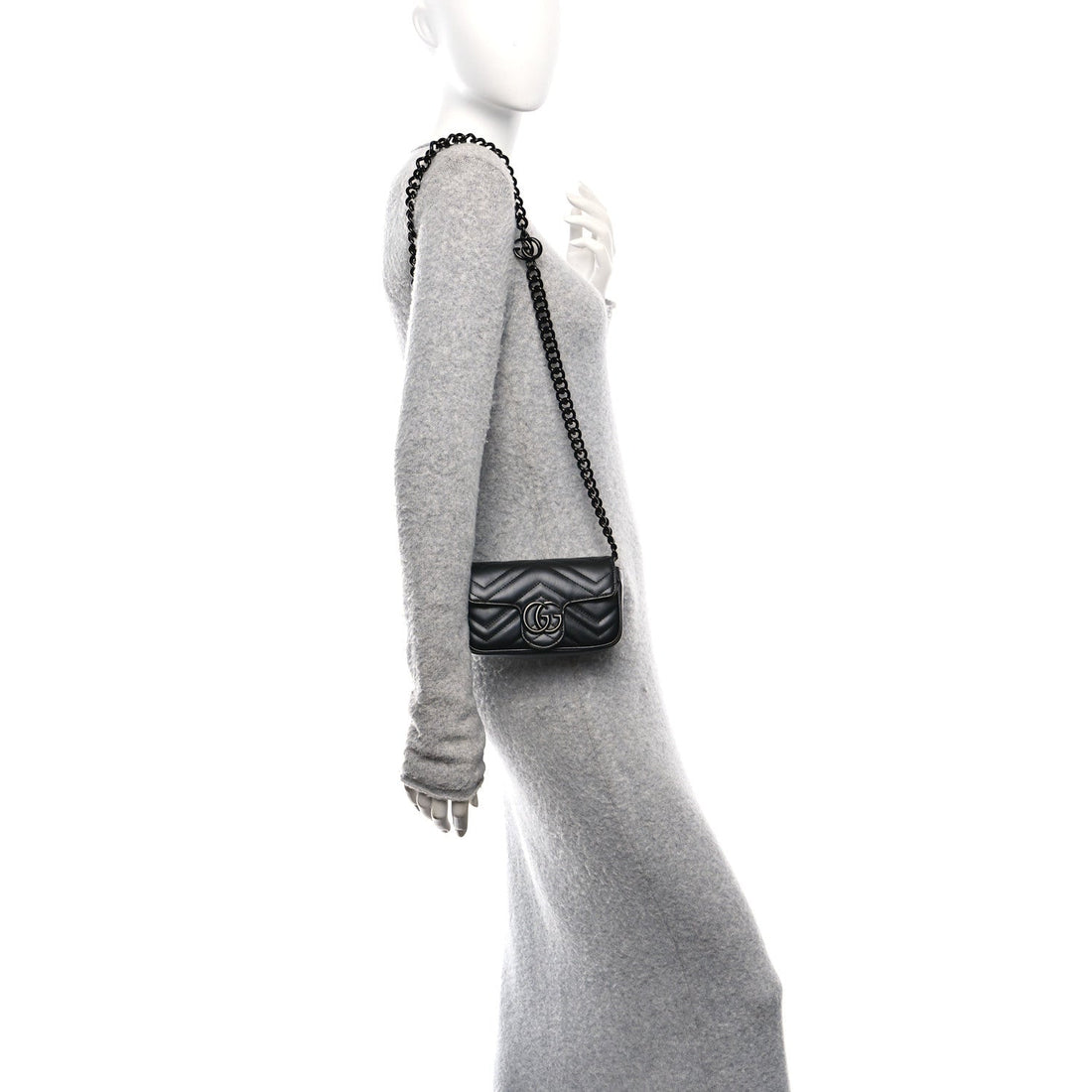 Calfskin Matelasse Monochrome GG Marmont Chain Belt Bag Black