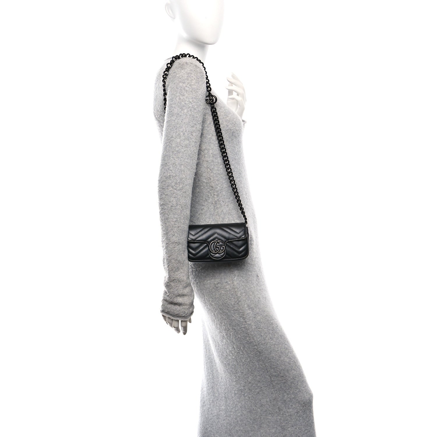 Calfskin Matelasse Monochrome GG Marmont Chain Belt Bag Black