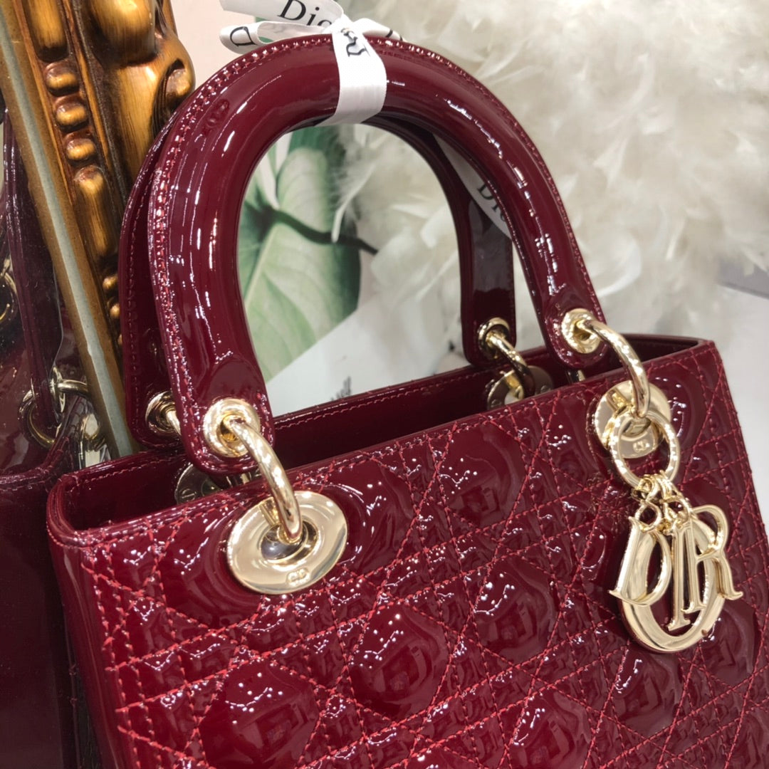 medium lady 24 wine patent calfskin