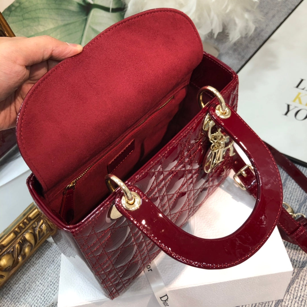 medium lady 24 wine patent calfskin