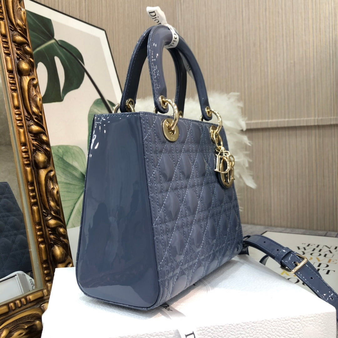 medium lady 24 raf blue patent calfskin