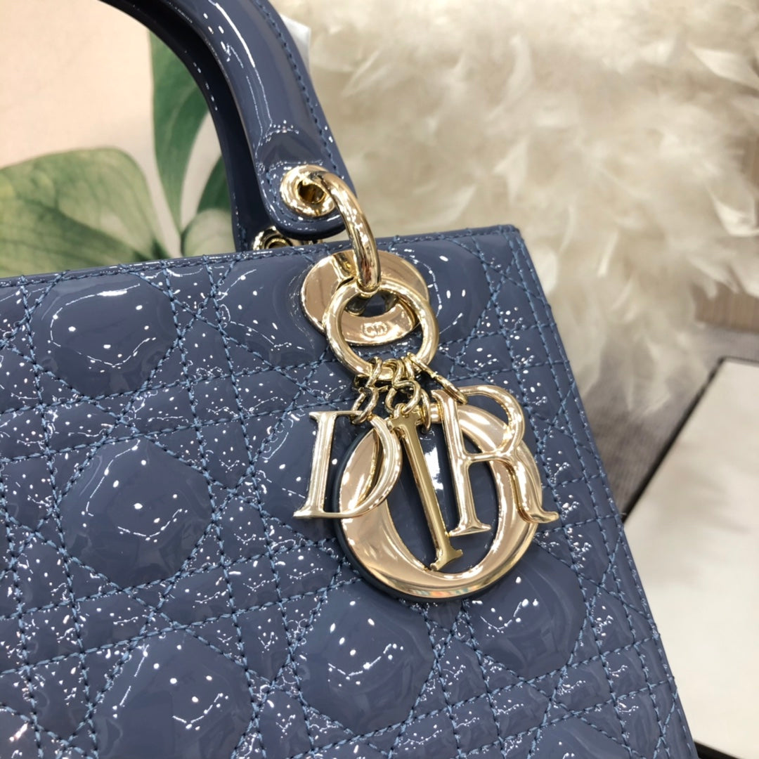 medium lady 24 raf blue patent calfskin