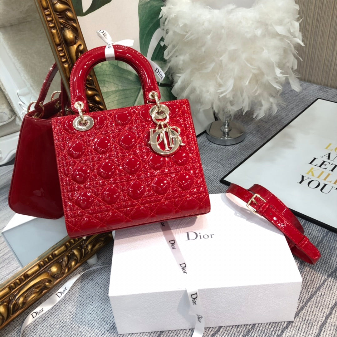 medium lady 24 red patent calfskin