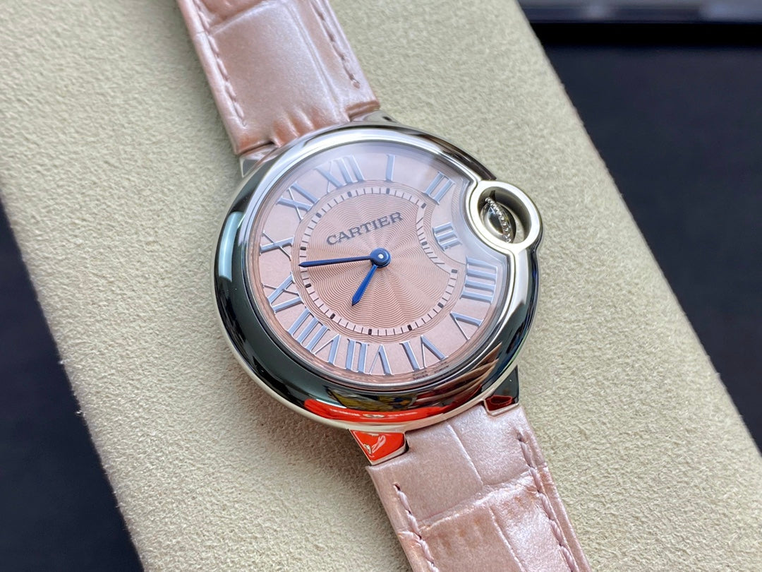 Cartier Balloon 33mm Silver Pink Leather