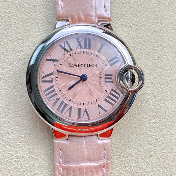 Cartier Balloon 33mm Silver Pink Leather