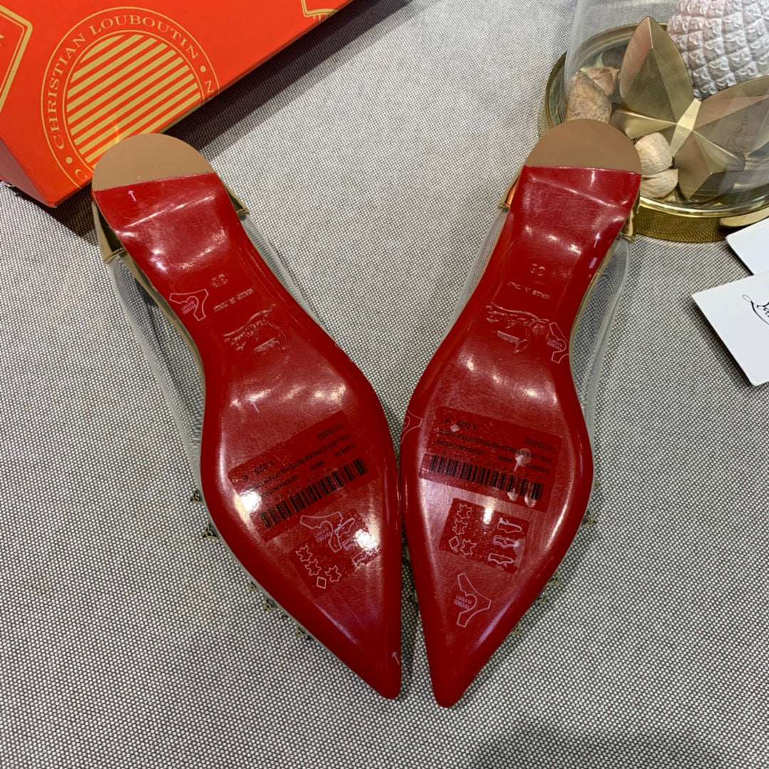 CL Collaclou Spike Clear Flat Embellished Pvc and Metallic Leather Gold