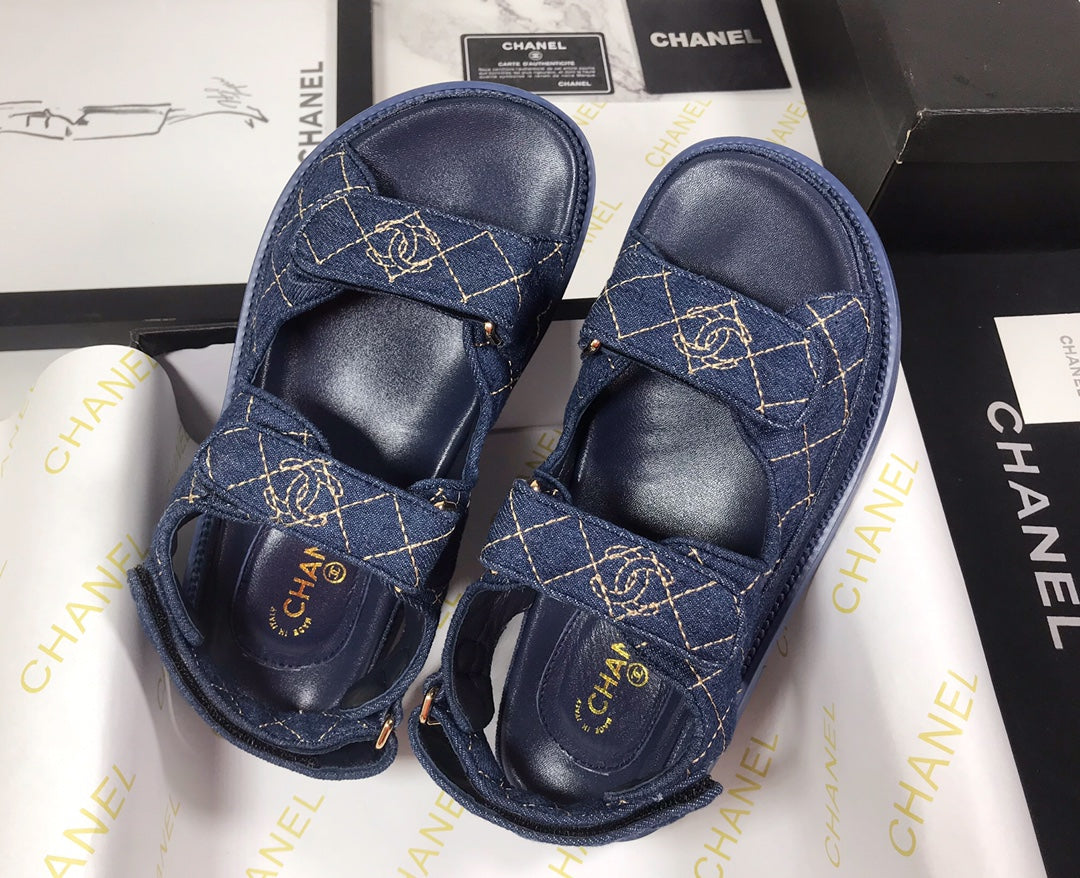 CC 25S Dad Sandal Dark Blue Denim Beige Calfskin