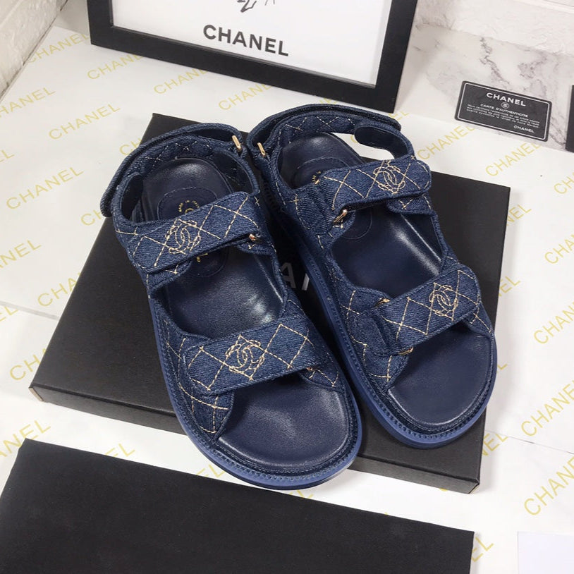 CC 25S Dad Sandal Dark Blue Denim Beige Calfskin