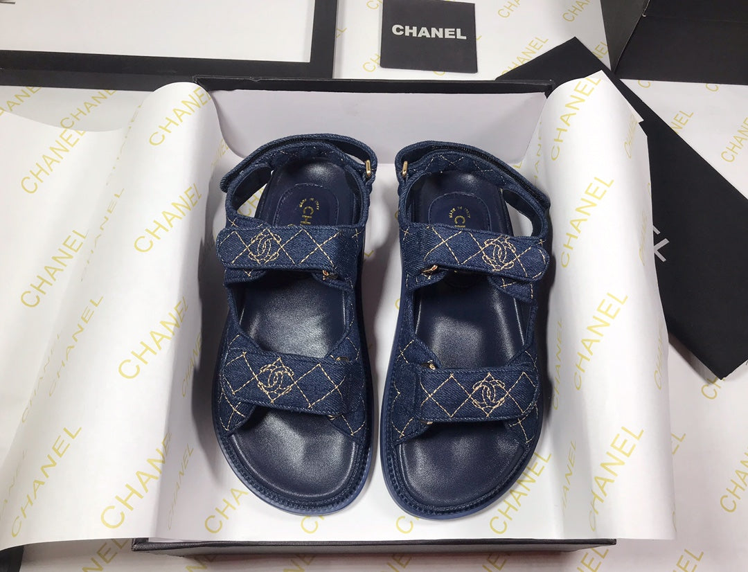 CC 25S Dad Sandal Dark Blue Denim Beige Calfskin