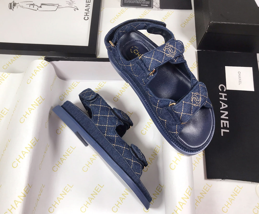 CC 25S Dad Sandal Dark Blue Denim Beige Calfskin