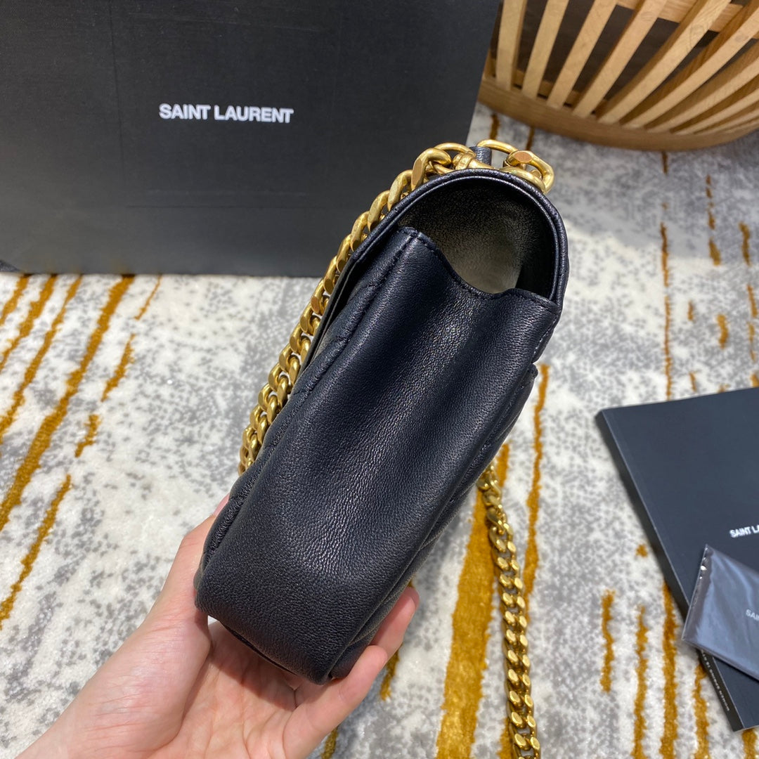YSL College Medium 24cm Black Quilted Calfskin Gold Hardware